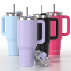Découvrez le gobelet Watersy 30/40oz en acier inoxydable avec poignée et paille. Grande capacité, étanchéité garantie, parfait pour café, thé ou boissons fraîches. Idéal bureau, voiture et extérieur !