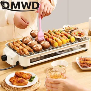 Barbecue électrique sans fumée DMWD 220V – Gril rotatif Teppanyaki 1500W avec plaque antiadhésive, brochettes, rôtissoire et collecteur d’huile amovible Liv. gratuit – Image 3