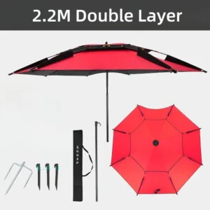 Parasol Pliable Double Couche 2,2M - Spécial Extérieur : Pêche, Plage, Camping, Anti-UV et Coupe-Vent Exp. gratuit – Image 3