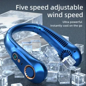 Ventilateur de cou OUSSIRRO 3000mAh – sans lame, rechargeable USB, léger et silencieux avec affichage numérique. Idéal été, sport, bureau, voyages & extérieur.