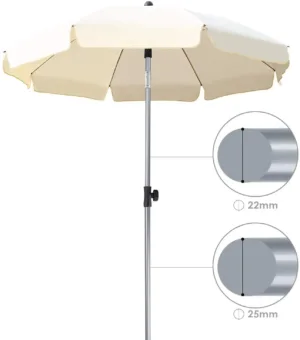 Parasol Rond 200 cm UPF 50+ - Protection Solaire Articulée, Imperméable, pour Jardin, Terrasse ou Balcon Liv. gratuit – Image 2