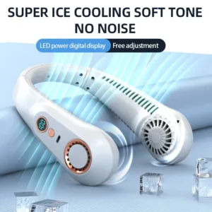 Ventilateur de Cou Sans Lame Rechargeable OUSSIRRO – 3000mAh, USB, Affichage Digital, Silencieux & Portable Liv. gratuit – Image 5