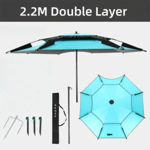 Parasol Pliable Double Couche 2,2M - Spécial Extérieur : Pêche, Plage, Camping, Anti-UV et Coupe-Vent Exp. gratuit – Image 4