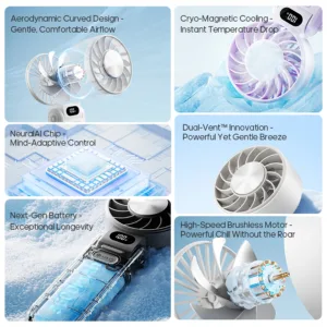 Ventilateur Portable USB Pliable 3600mAh – 100 Vitesses, Refroidissement Ice-Cool, LED, Ultra Silencieux avec Lanière Liv. gratuit – Image 2