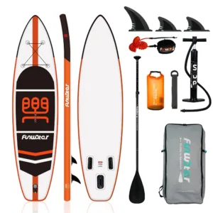 Découvrez la planche à pagaie gonflable FunWater 11′ : PVC double couche, ultra-légère, stable, avec sac à dos et pagaie. Idéale pour tous niveaux, jusqu’à 150 kg.