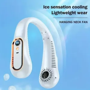 Ventilateur de Cou Sans Lame OLEVO – USB Rechargeable, 5 Vitesses, 2000mAh, Silencieux & Portable, Écran Digital Env. rapide – Image 2