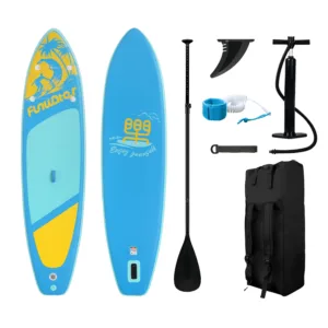 Profitez de vos sports nautiques avec la Planche à pagaie SUP gonflable FunWater. Robuste, stable et antidérapante, idéale débutants ou confirmés. 330 lbs max.
