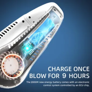 Ventilateur de Cou Sans Lame Rechargeable OUSSIRRO – 3000mAh, USB, Affichage Digital, Silencieux & Portable Liv. gratuit – Image 3
