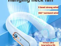 Ventilateur de cou OLEVO sans lame – 5 vitesses, silencieux, 2000mAh, écran digital, réglable multi-angle. Idéal pour sport, extérieur, été, voyage, bureau.