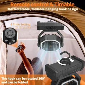 Ventilateur de Camping HOMEFISH Batterie 20000mAh, LED, Télécommande, Minuterie, Ventilateur Portable Extérieur Silencieux Env. rapide – Image 3