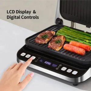 BioloMix Gril électrique 2000W avec Contrôle Numérique, Ouverture 180°, Presse à Panini et Plaques Amovibles Optionnelles (Grill / Gaufre) Env. gratuit – Image 4