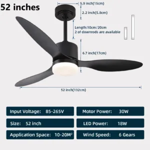 Ventilateur de plafond IRALAN CY01-FAN – Télécommande & Appli, 6 vitesses, lumière LED réglable, moteur silencieux 30W, design élégant pour salon et restaurant Liv. gratuit – Image 4