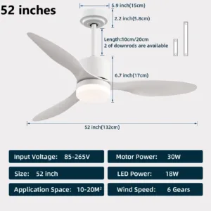 Ventilateur de plafond IRALAN CY01-FAN – Télécommande & Appli, 6 vitesses, lumière LED réglable, moteur silencieux 30W, design élégant pour salon et restaurant Liv. gratuit – Image 6