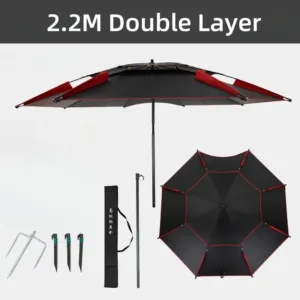 Parasol Pliable Double Couche 2,2M - Spécial Extérieur : Pêche, Plage, Camping, Anti-UV et Coupe-Vent Exp. gratuit – Image 5