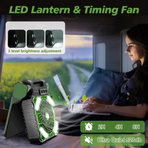 Ventilateur Solaire Portable 7800mAh avec Lanterne LED – 4 Vitesses, Recharge rapide USB & Solaire, Idéal Camping – Image 3
