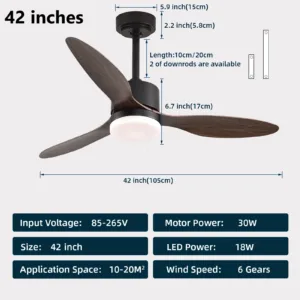Ventilateur de plafond IRALAN CY01-FAN – Télécommande & Appli, 6 vitesses, lumière LED réglable, moteur silencieux 30W, design élégant pour salon et restaurant Liv. gratuit – Image 3
