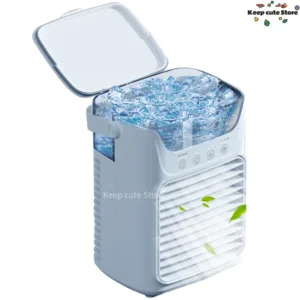 Profitez d’un air frais où que vous soyez avec ce climatiseur portable USB AZNM. 3 vitesses, 650 ml, LED, silencieux et efficace. Idéal intérieur/extérieur.
