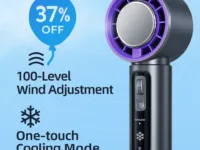  Ventilateur portable 100 vitesses avec refroidissement par glace en 1 seconde, batterie 4000 mAh. Idéal été, voyage, bureau. Silencieux, puissant, intelligent.