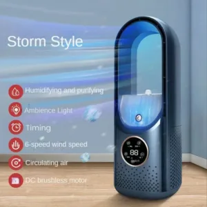 Gardez votre espace frais avec ce refroidisseur d'air sans lame USB. 6 vitesses, humidification intégrée, silencieux et portable, idéal pour bureau, maison ou voyage.