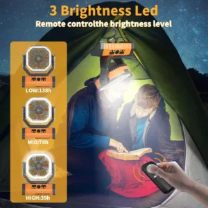 Ventilateur de Camping HOMEFISH Batterie 20000mAh, LED, Télécommande, Minuterie, Ventilateur Portable Extérieur Silencieux Env. rapide – Image 2