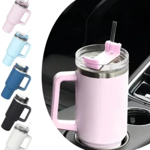 Bouteille isotherme 40oz avec poignée et paille. Garde vos boissons froides ou chaudes jusqu'à 12h. Parfaite pour le sport, café, voyage ou bureau.