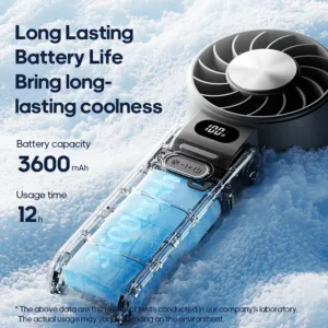 Ventilateur Portable USB Pliable 3600mAh – 100 Vitesses, Refroidissement Ice-Cool, LED, Ultra Silencieux avec Lanière Liv. gratuit – Image 3