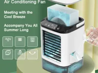 ardez votre espace frais avec ce climatiseur de bureau portable silencieux 3-en-1. Atomisation ultrasonique, 3 vitesses, veilleuse LED et grand réservoir de 900 ml. Compact, puissant et économe en énergie.