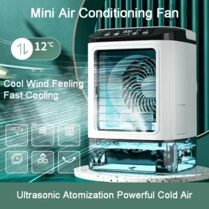Climatiseur de Bureau Portable 3-en-1 – Refroidisseur à Atomisation Ultrasonique, 3 Vitesses, 900 ml, Veilleuse LED – USB Silencieux pour Maison et Bureau Env. gratuit – Image 20