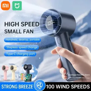 Découvrez le mini ventilateur Xiaomi MIJIA avec 100 vitesses, refroidissement par glace, USB rechargeable et support téléphone. Compact, puissant et silencieux. Idéal pour l'été 2025 !