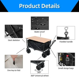 Chariot de Plage Utilitaire Pliable – Grande Capacité Robuste pour Jardin, Camping, Courses, Extérieur Déplacement rapide – Image 2