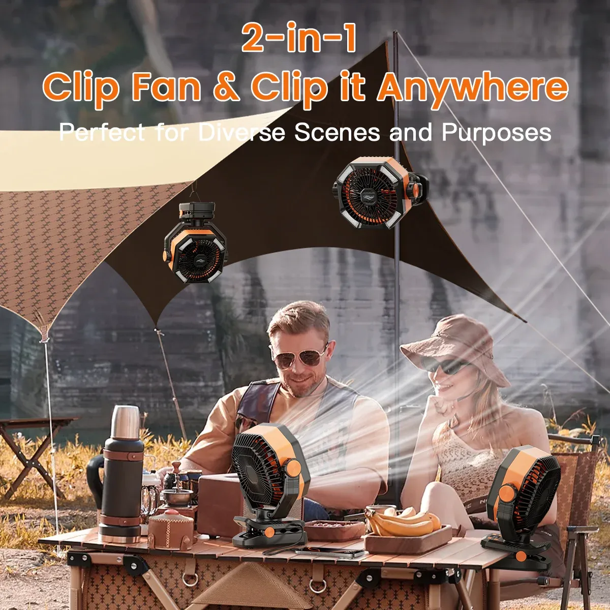 Ventilateur de Camping avec Double Moteur, LED, Télécommande Liv. gratuit 2 Ventilateur de Camping avec Double Moteur, LED, Télécommande Liv. gratuit – Image 2