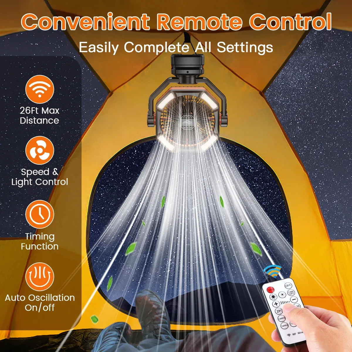 Ventilateur de Camping avec Double Moteur, LED, Télécommande Liv. gratuit 5 Ventilateur de Camping avec Double Moteur, LED, Télécommande Liv. gratuit – Image 5