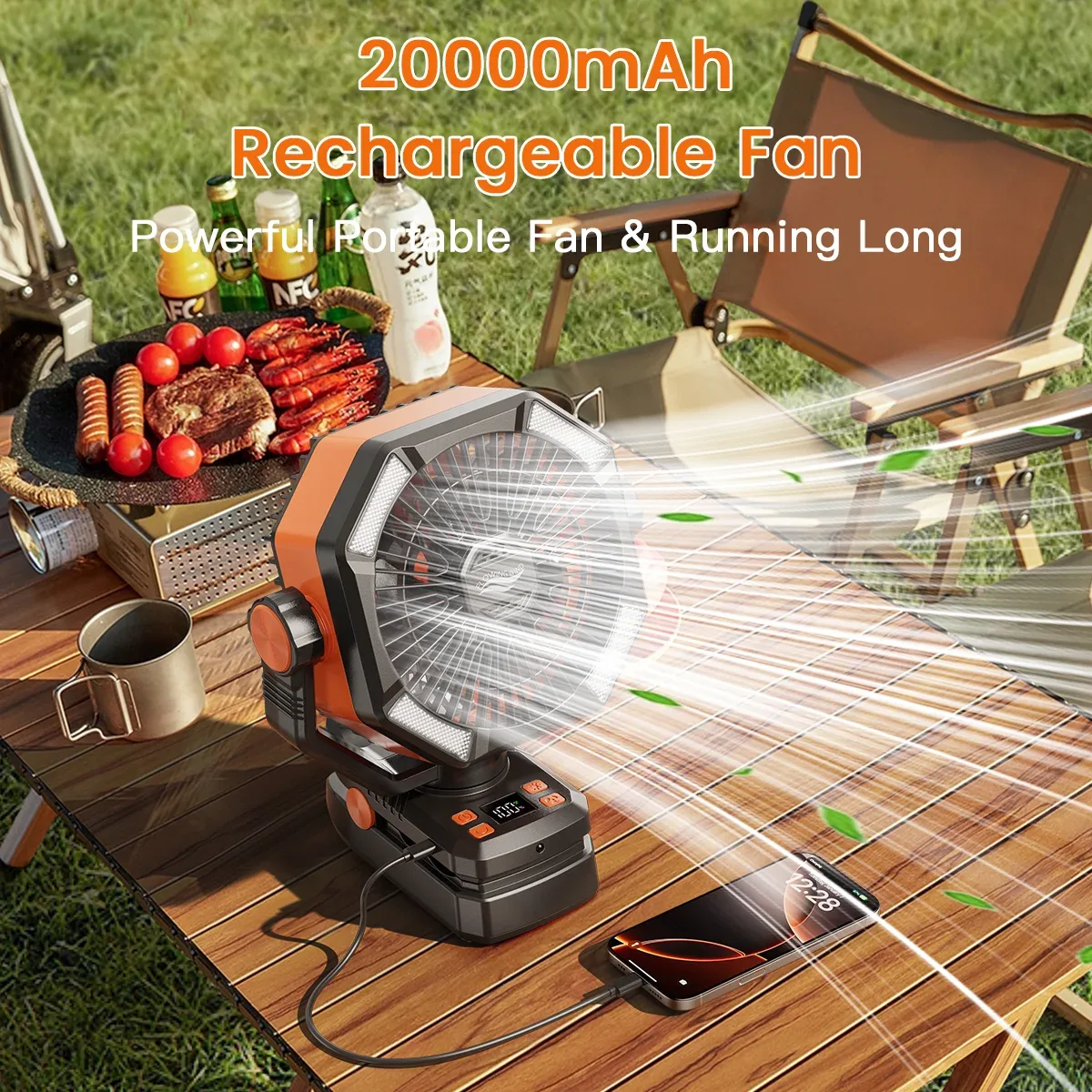 Ventilateur de Camping avec Double Moteur, LED, Télécommande Liv. gratuit 4 Ventilateur de Camping avec Double Moteur, LED, Télécommande Liv. gratuit – Image 4