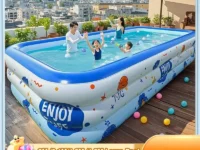 Grande piscine familiale gonflable 1,5 à 3m, sécurisée pour enfants, bébés et adultes. Utilisation intérieure/extérieure. PVC robuste, design dessin animé.