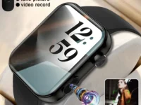 Montre connectée unisexe avec caméra HD, appels Bluetooth, cardiofréquencemètre, étanche, idéale pour le sport et compatible Android/iOS.