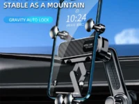  Support de téléphone universel pour voiture avec clip gravité et fixation sur grille d’aération. Stable, antichoc, compatible iPhone, Samsung, Xiaomi, Huawei.