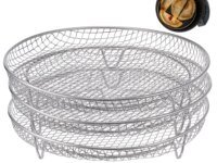 Supports 304 pour friteuse à air. Optimisez votre cuisson avec ce ensemble de 3 paniers empilables en acier inoxydable. Multi-usage : cuisson uniforme, déshydratation, grill, vapeur et four.