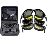 Lunettes tactiques X7/C5 avec 4 lentilles : polarisées, vision nocturne, anti-UV. Idéales pour chasse, airsoft, moto, tir et activités extérieures.