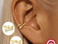 Boucles d’oreilles ROXI en argent sterling 925 plaqué or 14K avec zircon AAAA. Modèle double couche sans perçage, élégant et confortable. Idéal cadeau fête ou Saint-Valentin.