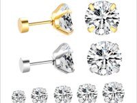 Boucles d’oreilles de luxe en acier inoxydable et cristal avec zircone cubique. Clous ronds élégants, hypoallergéniques, pour femmes et hommes. Idéal cadeau Saint Valentin.