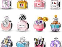 Breloque romantique en argent sterling 925 avec zircon, forme bouteille de parfum et couronne rose. Charm DIY élégant pour bracelet, cadeau idéal Saint-Valentin, anniversaire ou fiançailles.