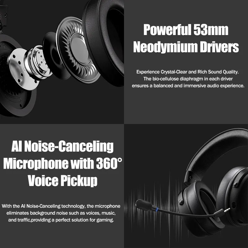 Casque Gaming MCHOSE V9 Pro Sans Fil Tri-Mode â Son Surround 7.1 FPS, Micro IA, PC PS5 Switch Exp. gratuit 2 Casque Gaming MCHOSE V9 Pro Sans Fil Tri-Mode â Son Surround 7.1 FPS, Micro IA, PC PS5 Switch Exp. gratuit â Image 2