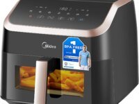  Friteuse à air Midea 8,5 L sans huile. Air Fryer 8-en-1 avec technologie Heatexpress Rapid Air, écran tactile, cuisson rapide et homogène jusqu’à 200°C. Idéale familles.