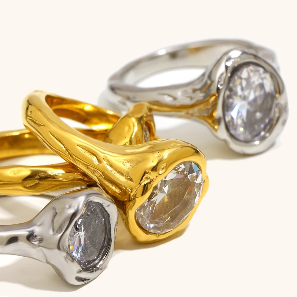 La.Muses – Bague ronde luxe brillante en zircon Plaqué Or 5 La.Muses – Bague ronde luxe brillante en zircon Plaqué Or – Image 5