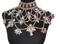 Collier de luxe Instadrag Super Brcorporelle 16-SS28, bijou de scène volumineux en verre et strass topaze. Idéal pour dragshow, cérémonies, spectacles et émissions TV.