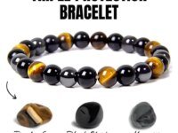 Bracelet en perles naturelles œil de tigre, hématite et obsidienne noire. Bijou d’âme unisexe, élégant et symbolique, idéal pour le bien-être et le style.