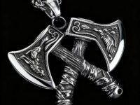 Collier Viking homme HNSP en acier inoxydable 316L avec pendentif double hache. Bijou guerrier vintage, étanche et anti-décoloration, symbole de force et de courage.