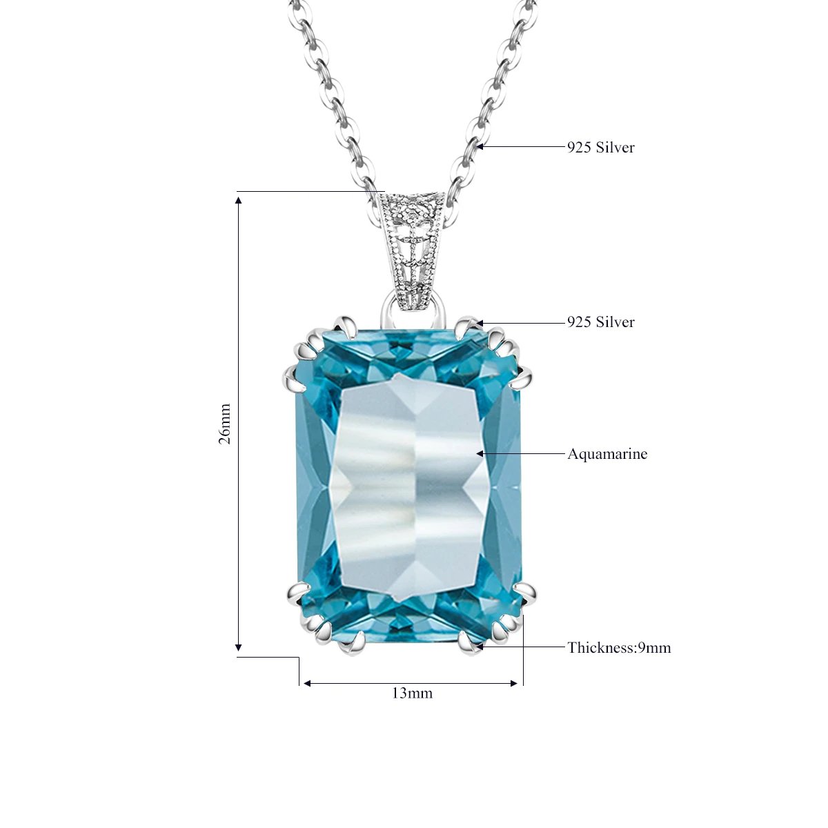Collier Argent Sterling 925 Aigue-Marine â Pendentif Luxe Filigrane Vintage Femme 3 Collier Argent Sterling 925 Aigue-Marine â Pendentif Luxe Filigrane Vintage Femme â Image 3