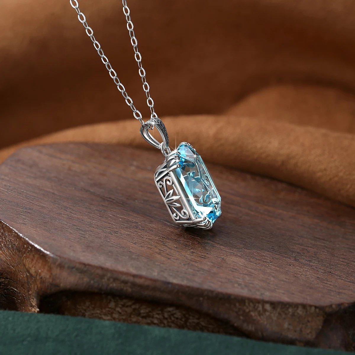 Collier Argent Sterling 925 Aigue-Marine â Pendentif Luxe Filigrane Vintage Femme 5 Collier Argent Sterling 925 Aigue-Marine â Pendentif Luxe Filigrane Vintage Femme â Image 5