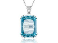 Collier argent sterling 925 aigue-marine avec pendentif filigrane vintage. Bijou fin plaqué rhodium, hypoallergénique, idéal cadeau femme luxe et fêtes.